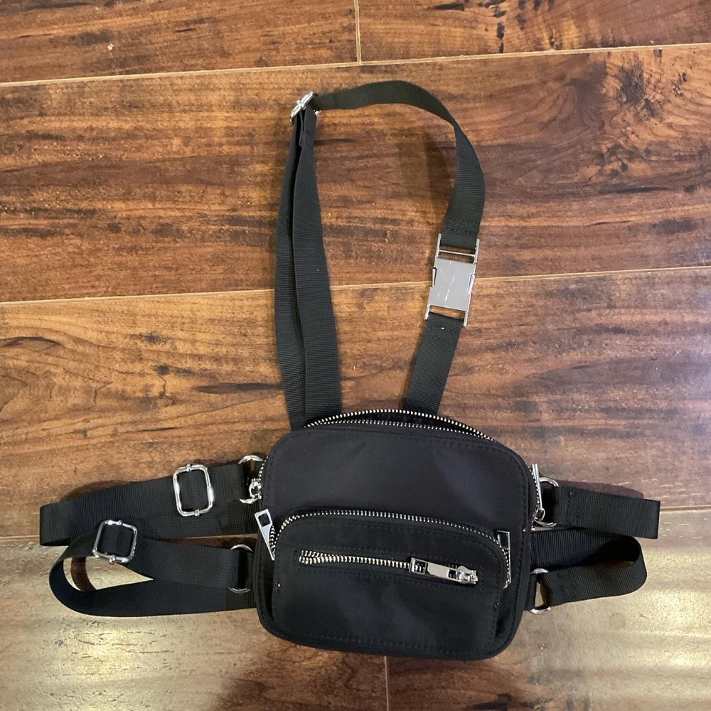Poster Grl Black Strappy Harness Fanny Pack Crossbody Rave Bag Silver Hardware